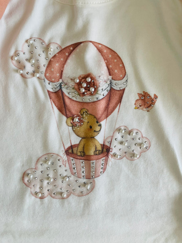 Toddler Girl 3-Piece Outfit – Hot Air Balloon Shirt, Printed Skirt & Jacket Set
