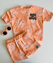 Toddler Boy “Make Waves” Crab Print T-Shirt & Shorts Set with Sunglasses