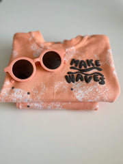 Toddler Boy “Make Waves” Crab Print T-Shirt & Shorts Set with Sunglasses