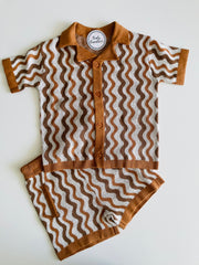 Short-sleeve toddler boy knitted shirt and matching shorts