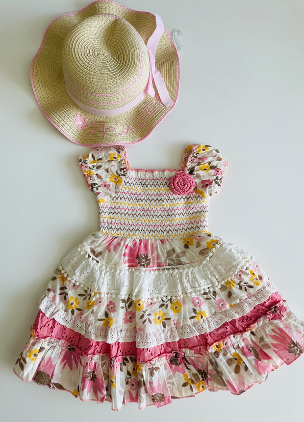 Pink Baby & Toddler Girl Ruffle Dress with Puffed Sleeves & Rosette Details