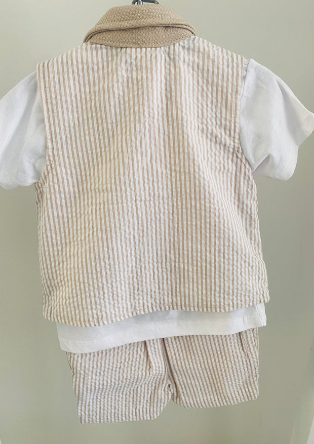 Baby Boy Beige Waistcoat and Shorts 3 Piece