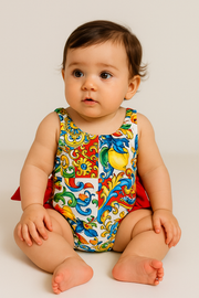 Bold & Bright Baby Girl Swimsuit with Red Side Bows