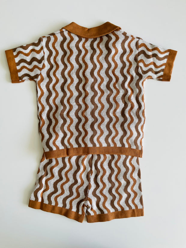Short-sleeve toddler boy knitted shirt and matching shorts