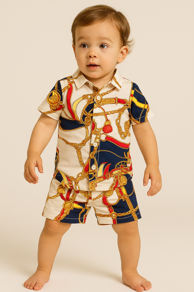 Beige & Blue Chain 2pc Set