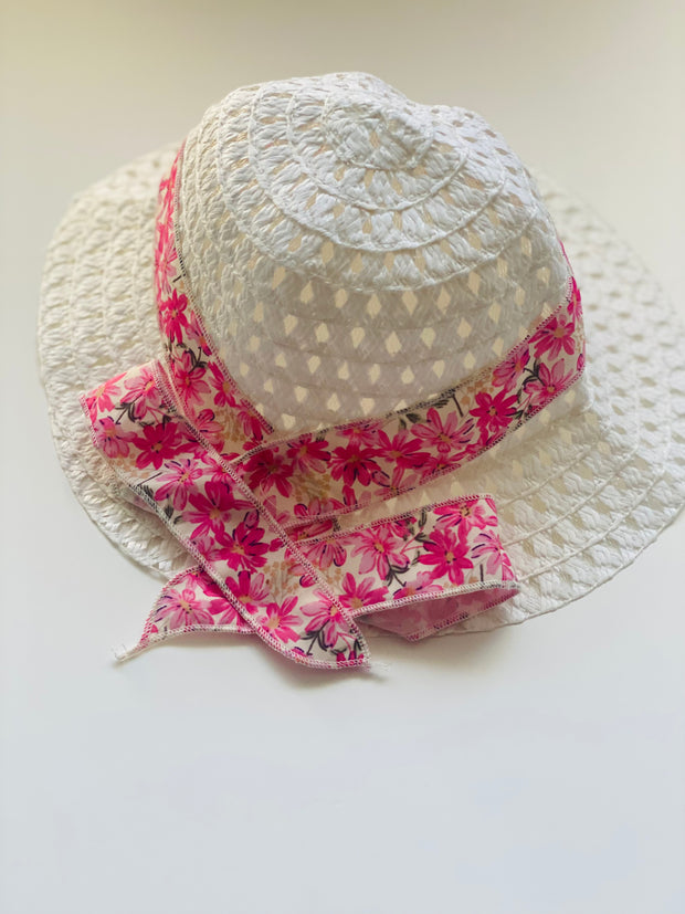 Baby Girl Pink Floral Dress with Matching Hat 2 Piece Outfit