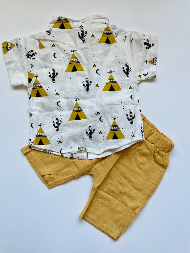 Baby 2-Piece Smart Teepee Cotton Top & Yellow Shorts Set