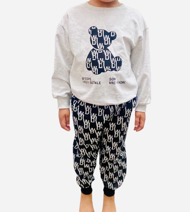 Grey & Black Check Bear Tracksuit