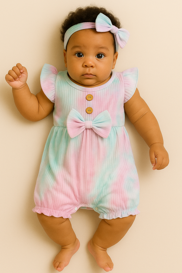 Tye Dye Baby Girl All In One With Headband