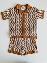 Short-sleeve toddler boy knitted shirt and matching shorts
