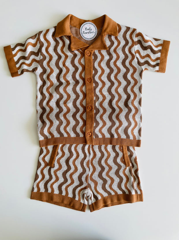 Short-sleeve toddler boy knitted shirt and matching shorts