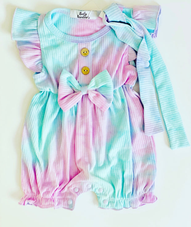 Tye Dye Baby Girl All In One With Headband