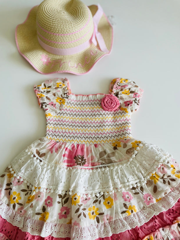 Pink Baby & Toddler Girl Ruffle Dress with Puffed Sleeves & Rosette Details