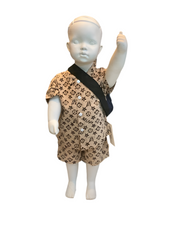 Beige Patterned Shirt & Shorts