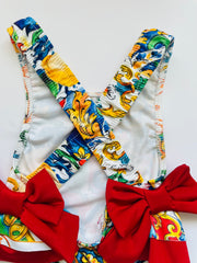 Bold & Bright Baby Girl Swimsuit with Red Side Bows