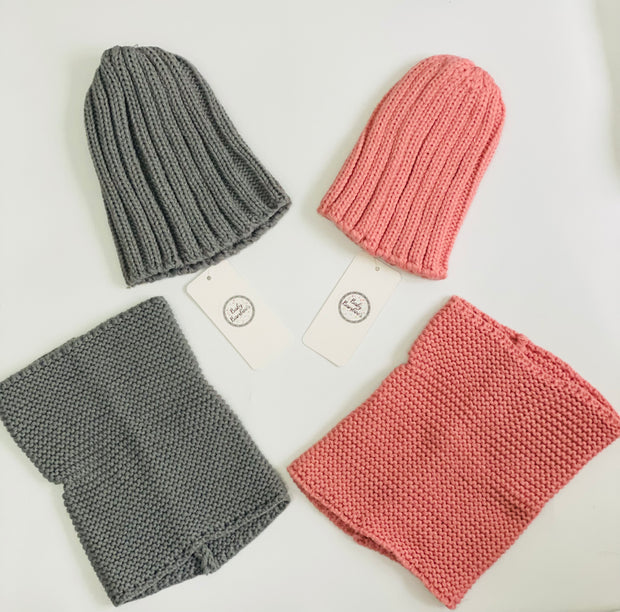 Pink/Grey Hat & Neck Warmer