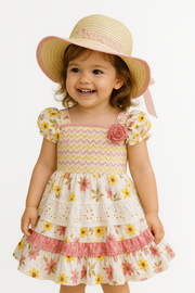 Pink Baby & Toddler Girl Ruffle Dress with Puffed Sleeves & Rosette Details
