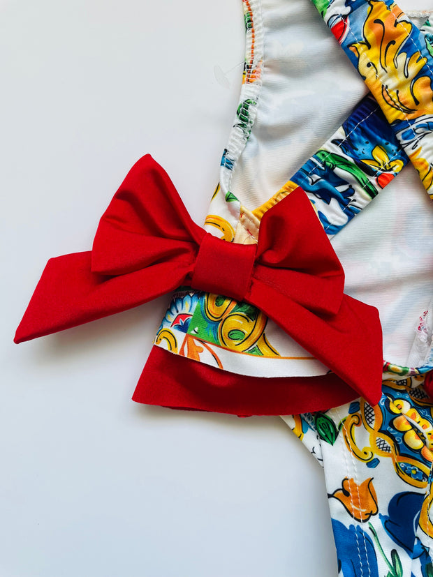 Bold & Bright Baby Girl Swimsuit with Red Side Bows