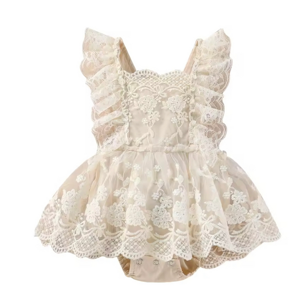 Baby girl apricot off-shoulder net jumpsuit, 9–12 months – summer one-piece outfit
