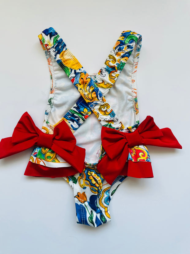 Bold & Bright Baby Girl Swimsuit with Red Side Bows