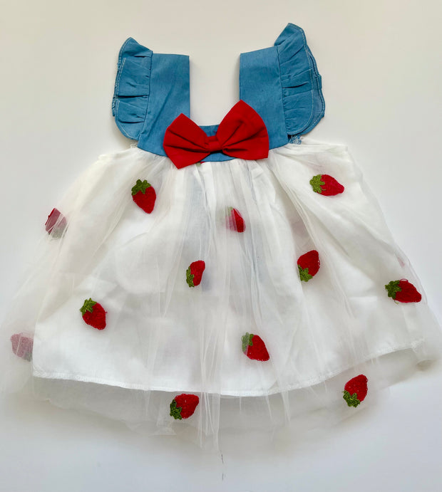 Cherry Delight Baby Girl Dress with Red Bow