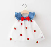 Baby girl cherry net dress with red bow, 9–12 months – summer occasion wear