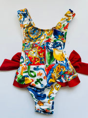 Bold & Bright Baby Girl Swimsuit with Red Side Bows