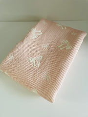 Pink side Reversible pink baby blanket with ribbon design breathable cotton