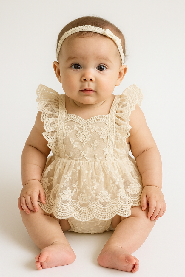 Apricot Summer Net Off-Shoulder Baby Girl Jumpsuit