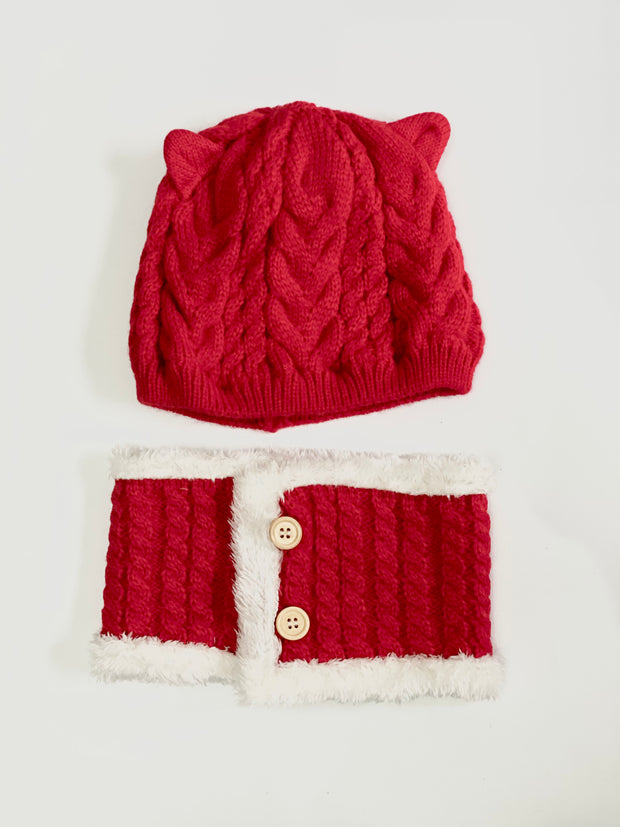 Berry Red Hat & Neck Scarf