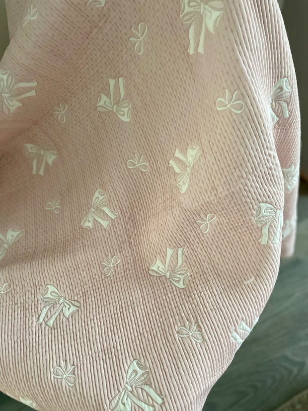 Pink side Reversible pink baby blanket with ribbon design breathable cotton