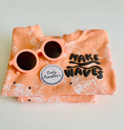 Toddler Boy “Make Waves” Crab Print T-Shirt & Shorts Set with Sunglasses