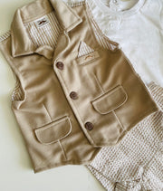 Baby Boy Beige Waistcoat and Shorts 3 Piece