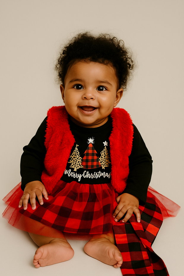 Merry Christmas Fur Waistcoat , Dress & Headband
