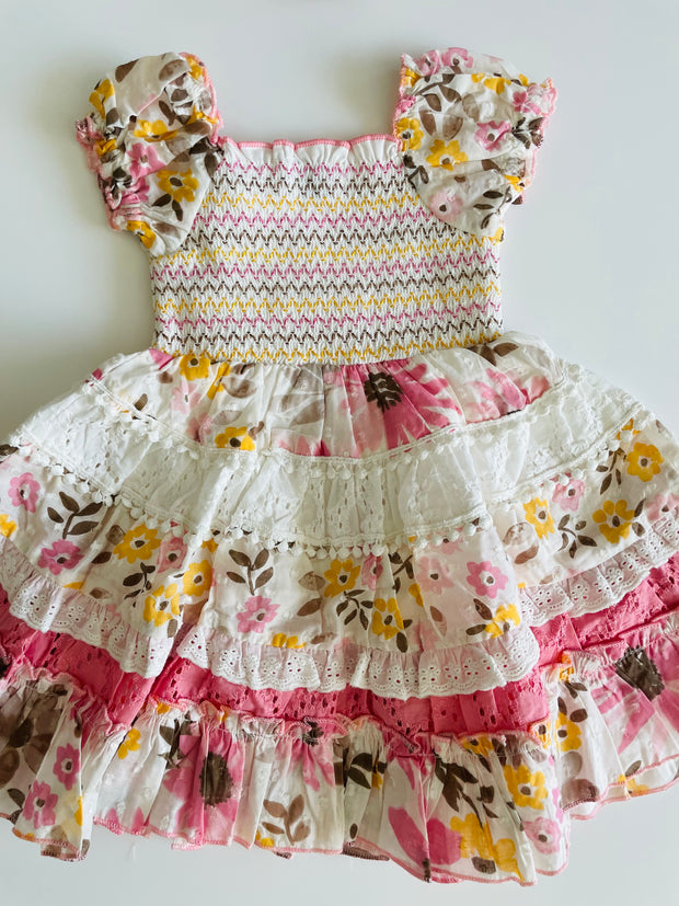 Pink Baby & Toddler Girl Ruffle Dress with Puffed Sleeves & Rosette Details