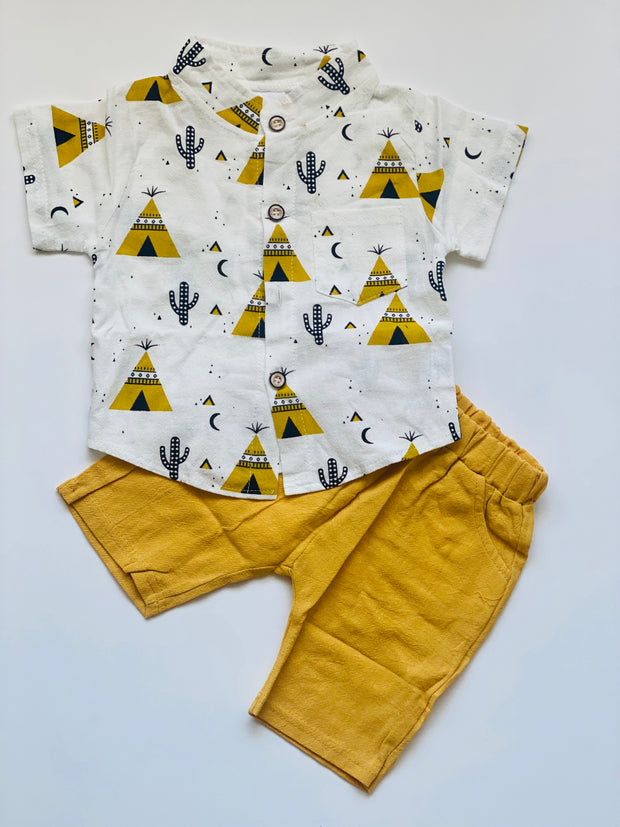 Baby 2-Piece Smart Teepee Cotton Top & Yellow Shorts Set