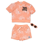 Toddler Boy “Make Waves” Crab Print T-Shirt & Shorts Set with Sunglasses