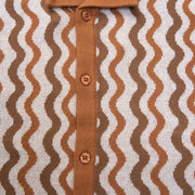 Top Toddler boy orange and brown knitted shirt and shorts set with waved pattern and short sleeves