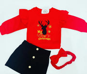 3pc Girls Reindeer Jumper, Skirt & Headband