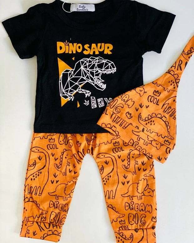 3pc Black & Orange Dino