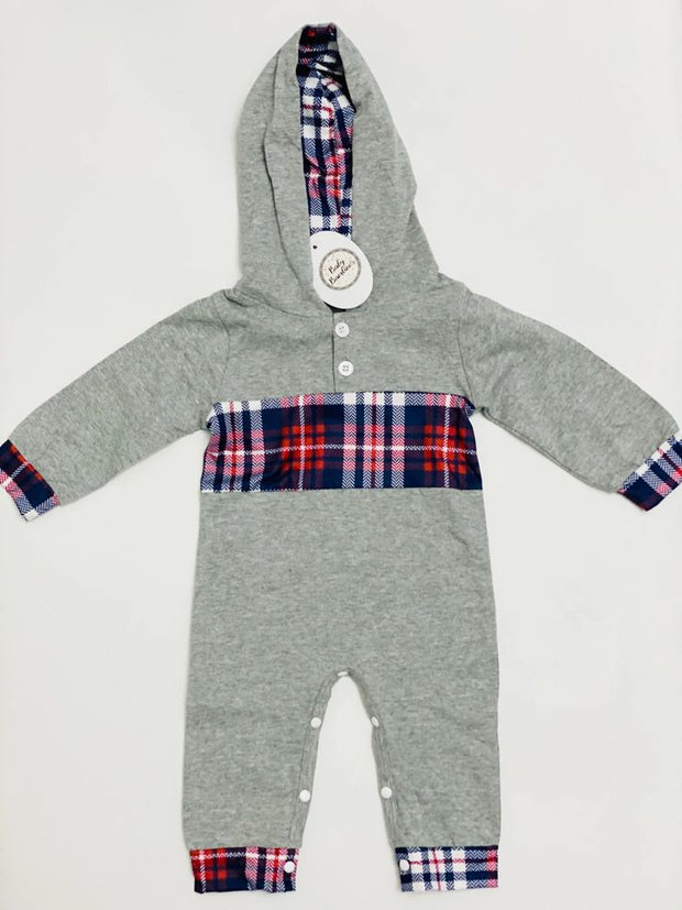 Grey Plaid Hooded All In One