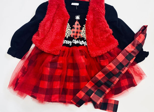Merry Christmas Fur Waistcoat , Dress & Headband