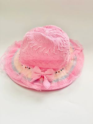 Girl's Pink Net Bow Hat – Baby Bambino's